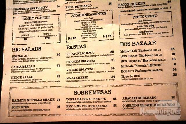 Além das carnes, quem preferir uma salada ou uma pasta pode se dar muito bem - BOS BBQ